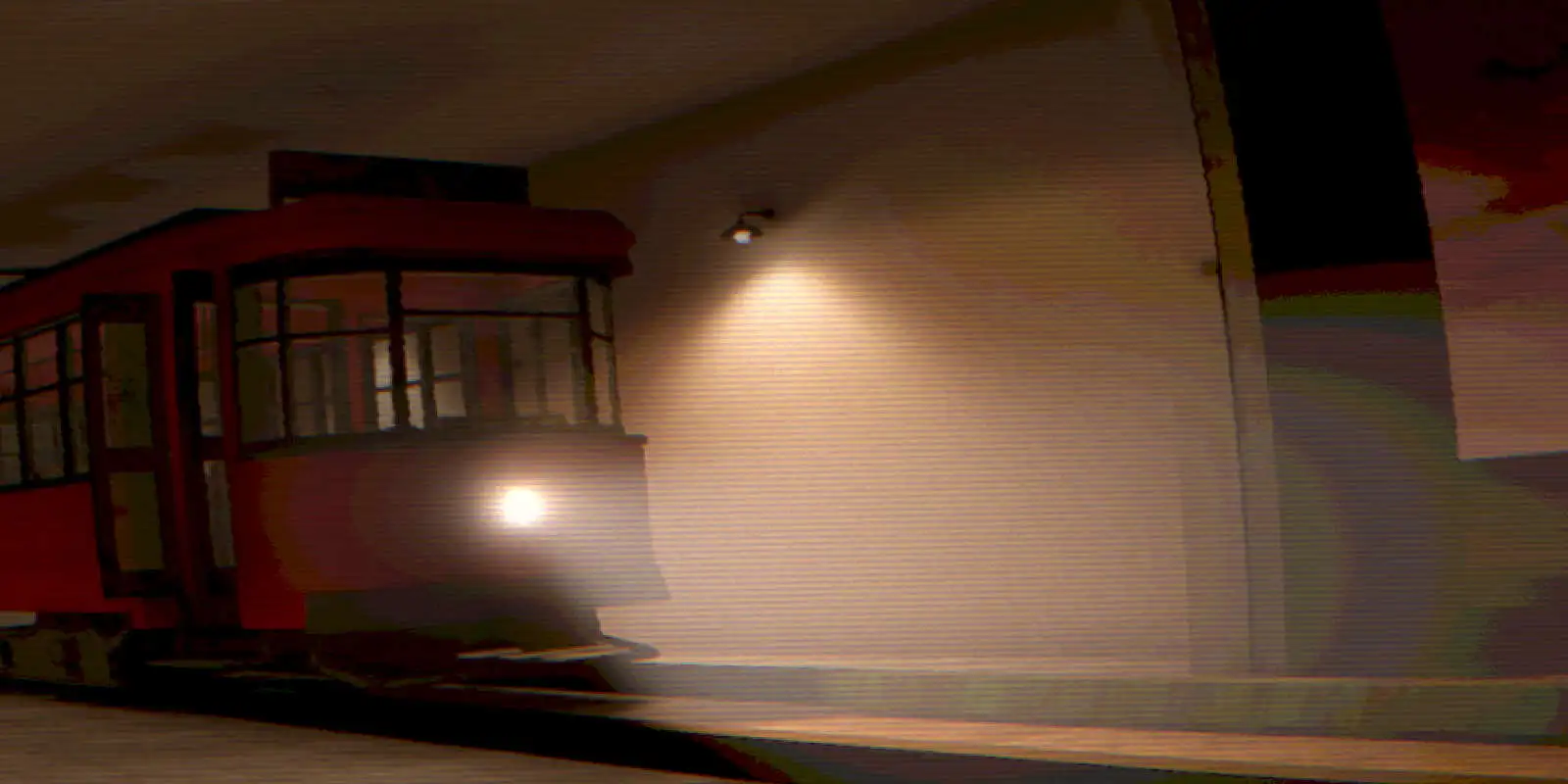 tram from luxo's game, placed in a warehouse